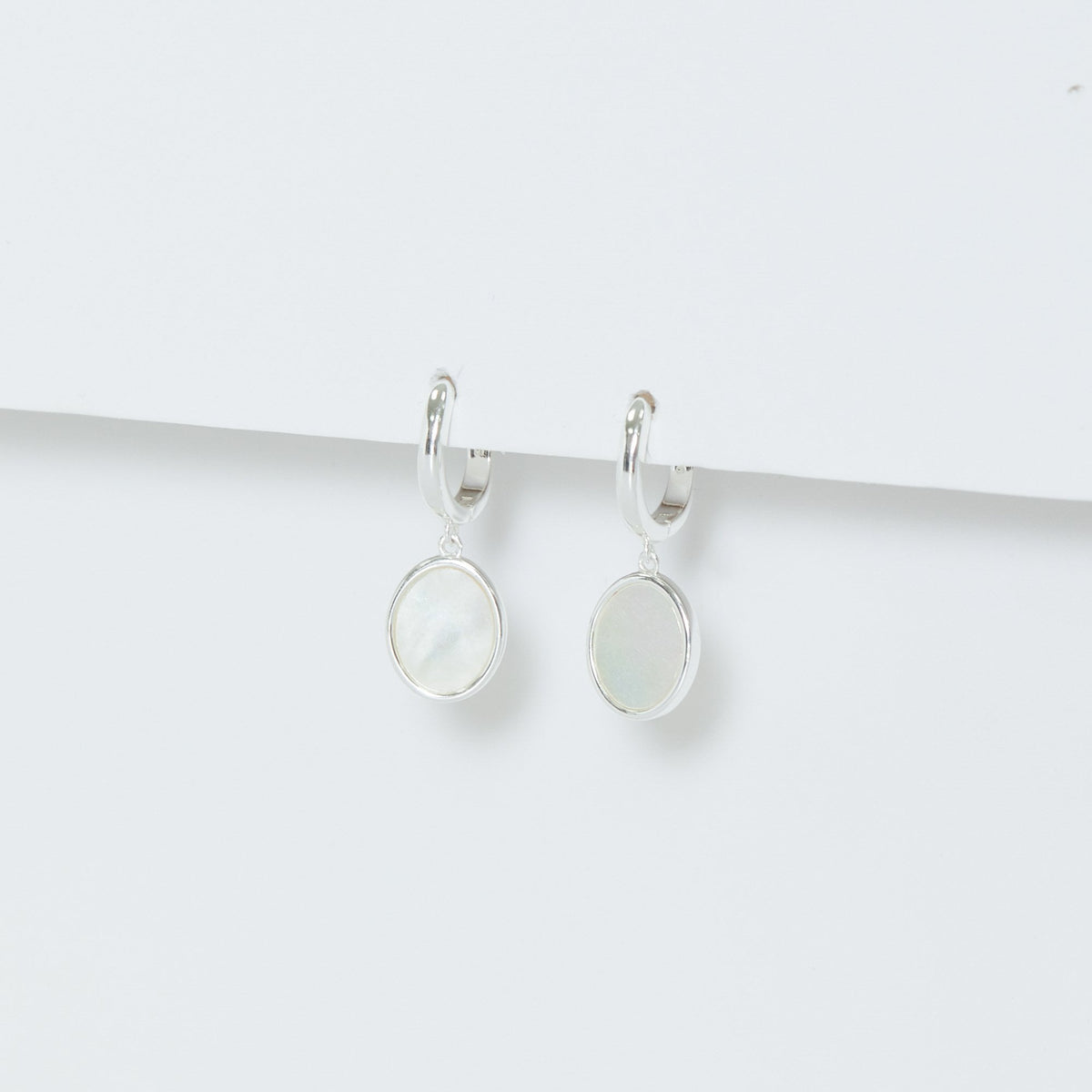 Simply Silver Sterling Silver 925 Mother Of Pearl Oval Hoop Earrings