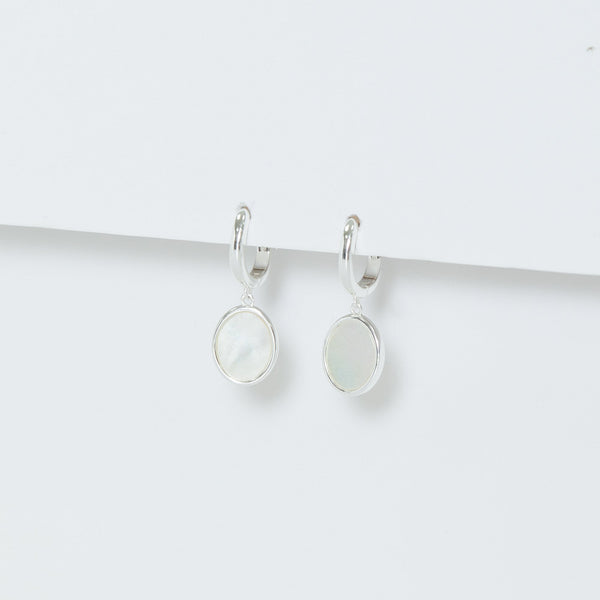 Simply Silver Sterling Silver 925 Mother Of Pearl Oval Hoop Earrings