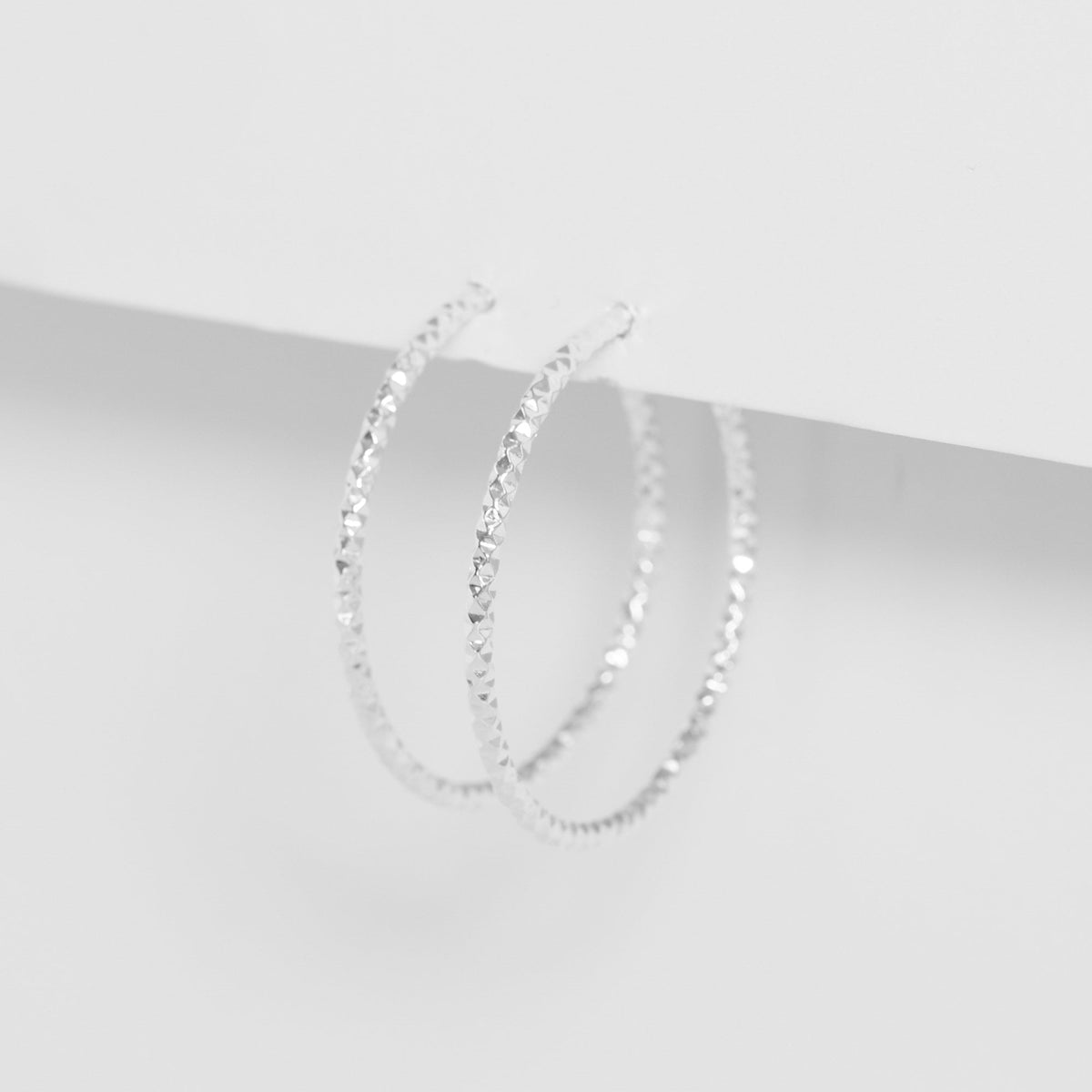 Simply Silver Sterling Silver 925 Polished Diamond Cut Large Hoop Earrings