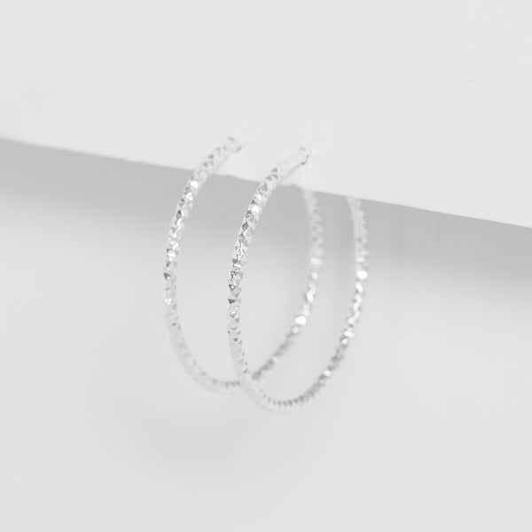 Simply Silver Sterling Silver 925 Polished Diamond Cut Large Hoop Earrings