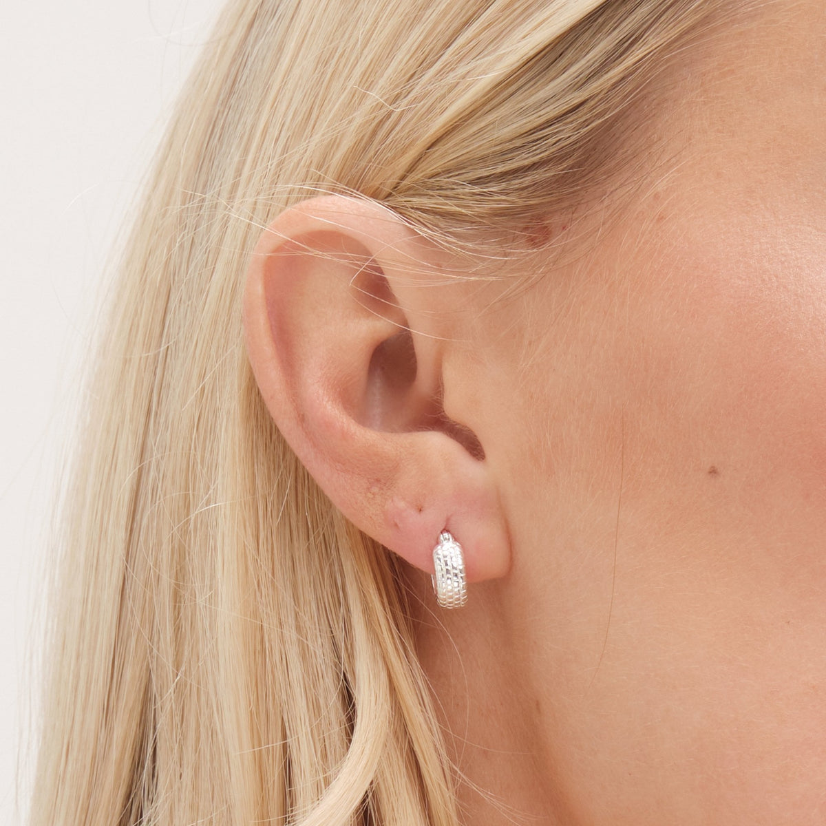 Simply Silver Sterling Silver 925 Polished Mini Textured Huggie Hoop Earrings