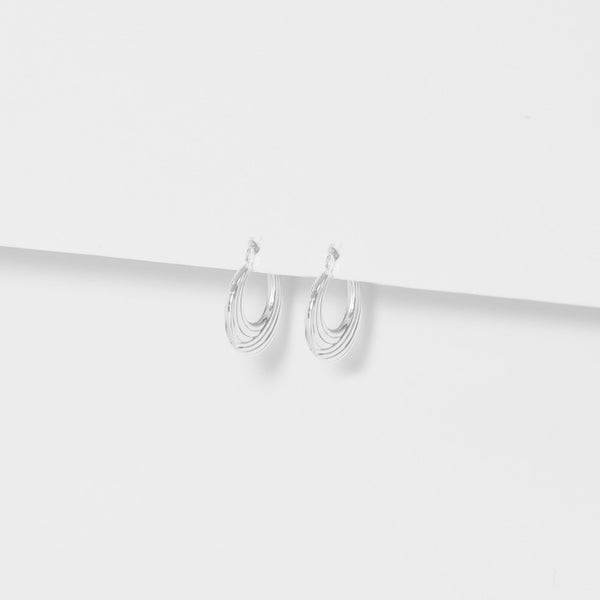 Simply Silver Sterling Silver 925 Polished Ribbed flat Hoop Earrings