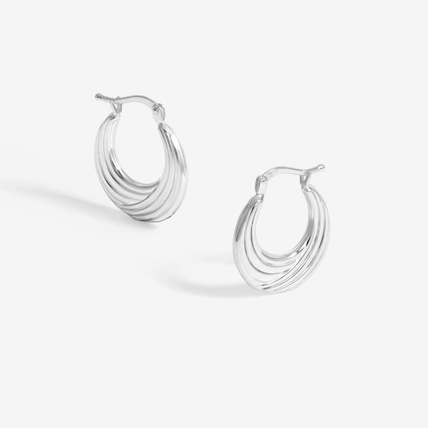 Simply Silver Sterling Silver 925 Polished Ribbed flat Hoop Earrings