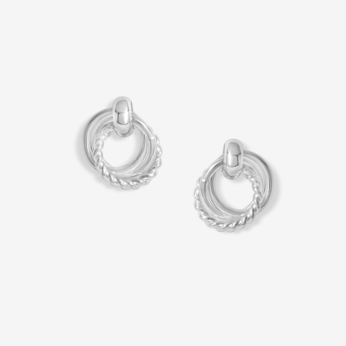 Simply Silver Sterling Silver 925 Polished And Textured Interlocking Circle Stud Earrings