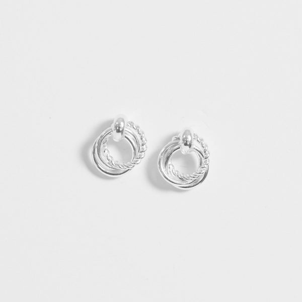 Simply Silver Sterling Silver 925 Polished And Textured Interlocking Circle Stud Earrings