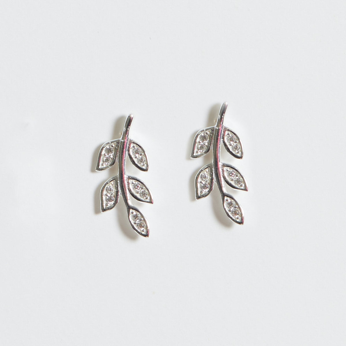 Simply Silver Sterling Silver 925 Cubic Zirconia Leaf Stud Earrings