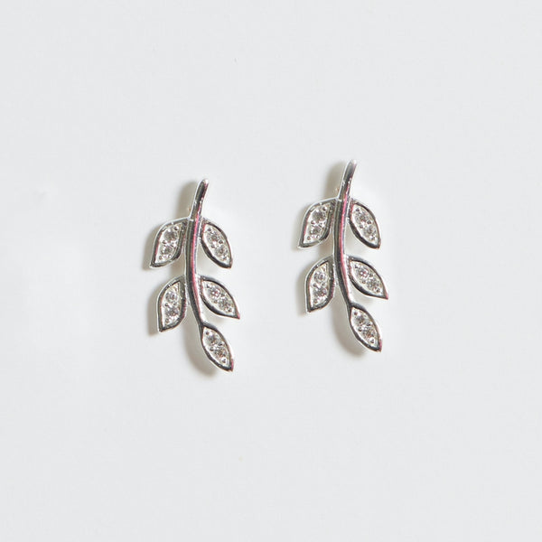 Simply Silver Sterling Silver 925 Cubic Zirconia Leaf Stud Earrings
