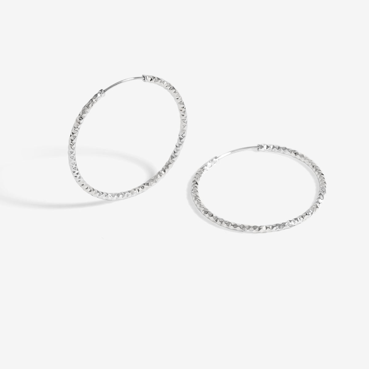 Simply Silver Sterling Silver 925 Polished Diamond Cut Large Hoop Earrings