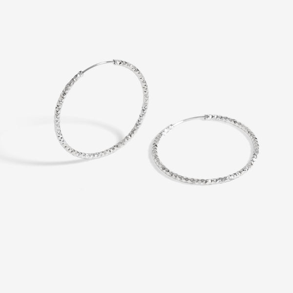 Simply Silver Sterling Silver 925 Polished Diamond Cut Large Hoop Earrings