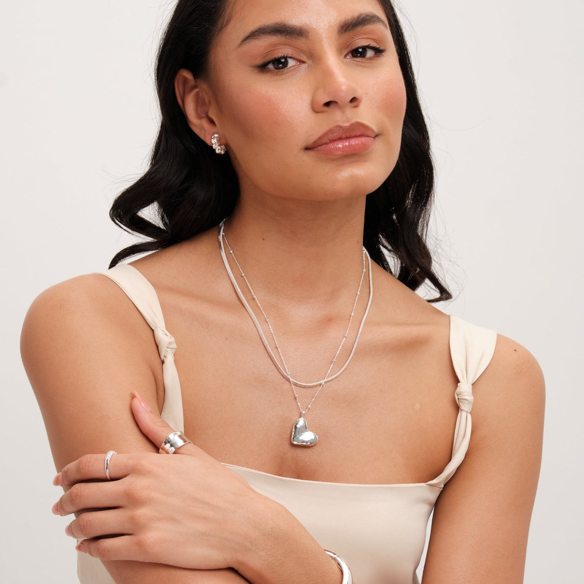 Jon Richard Silver Plated Double Row Molten Heart Necklace