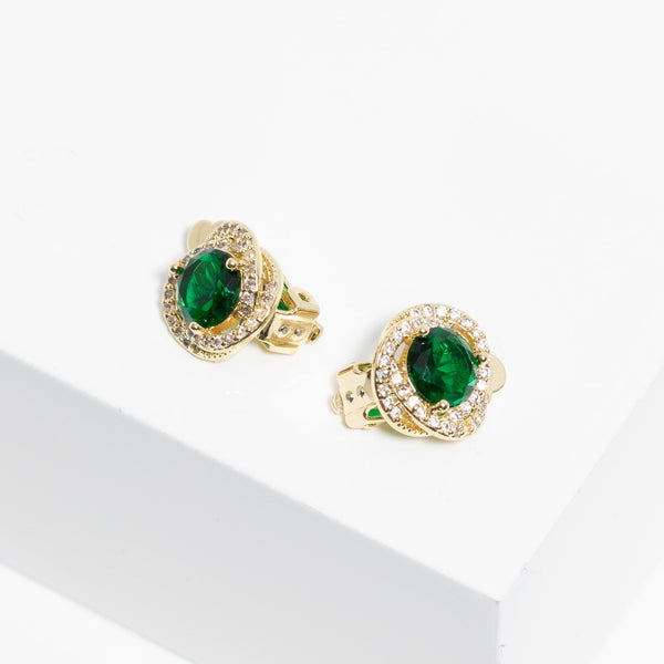 Jon Richard Gold Plated And Emerald Twist Halo Clip Earrings