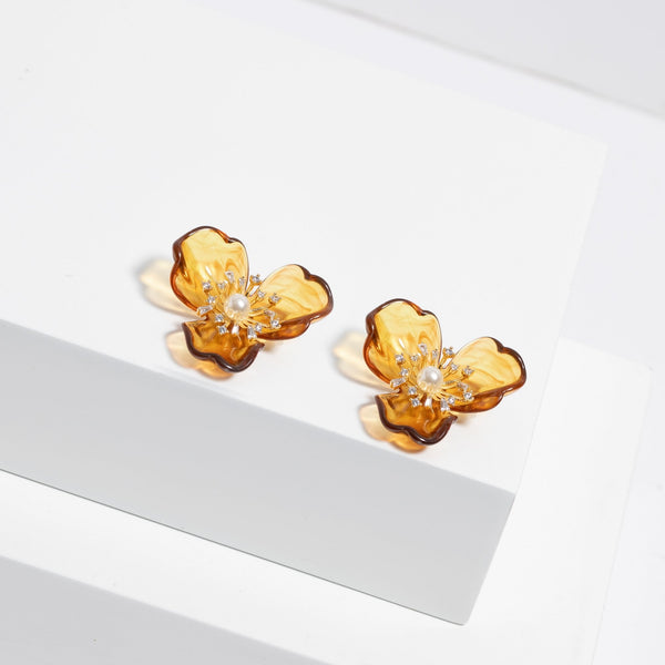 Jon Richard Gold Plated Flower Resin Earrings