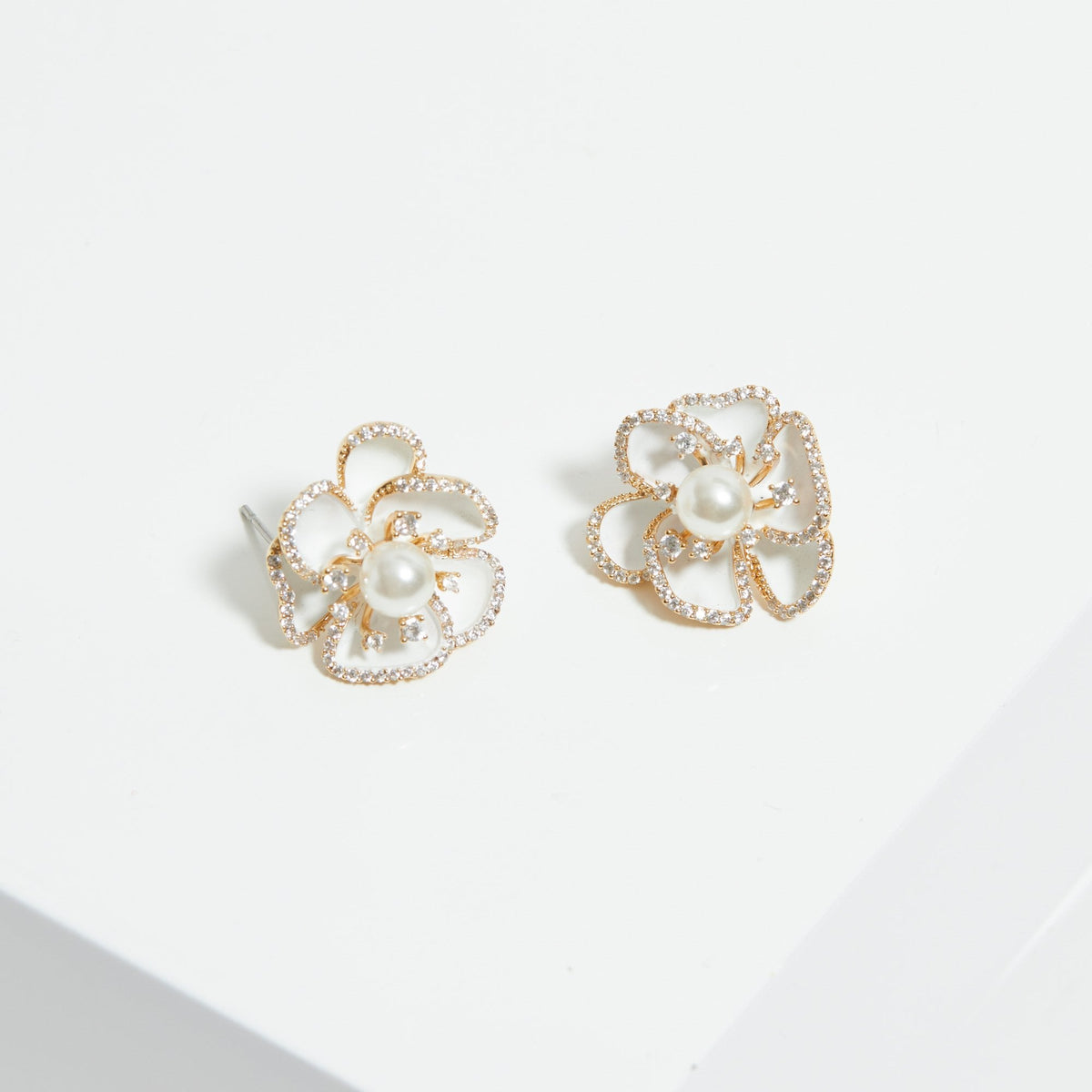 Jon Richard Gold Plated White Floral Clip Earrings