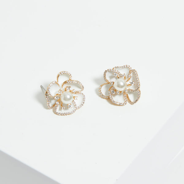 Jon Richard Gold Plated White Floral Clip Earrings