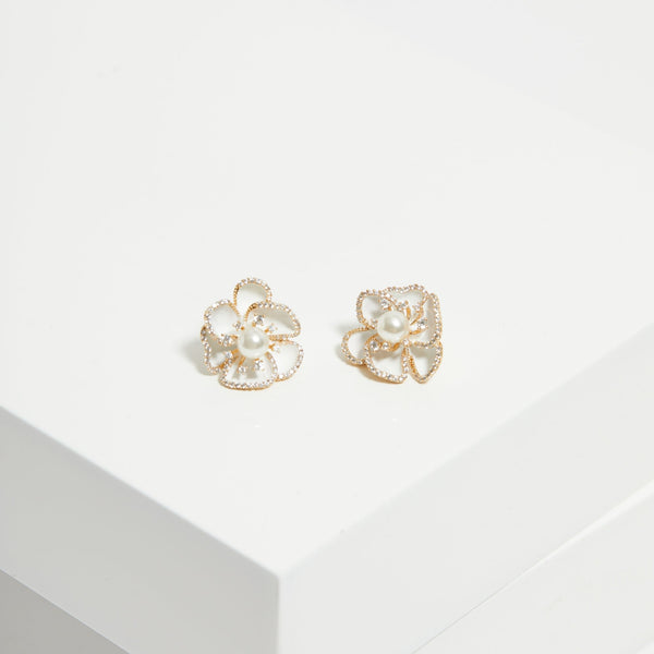 Jon Richard Gold Plated White Floral Clip Earrings
