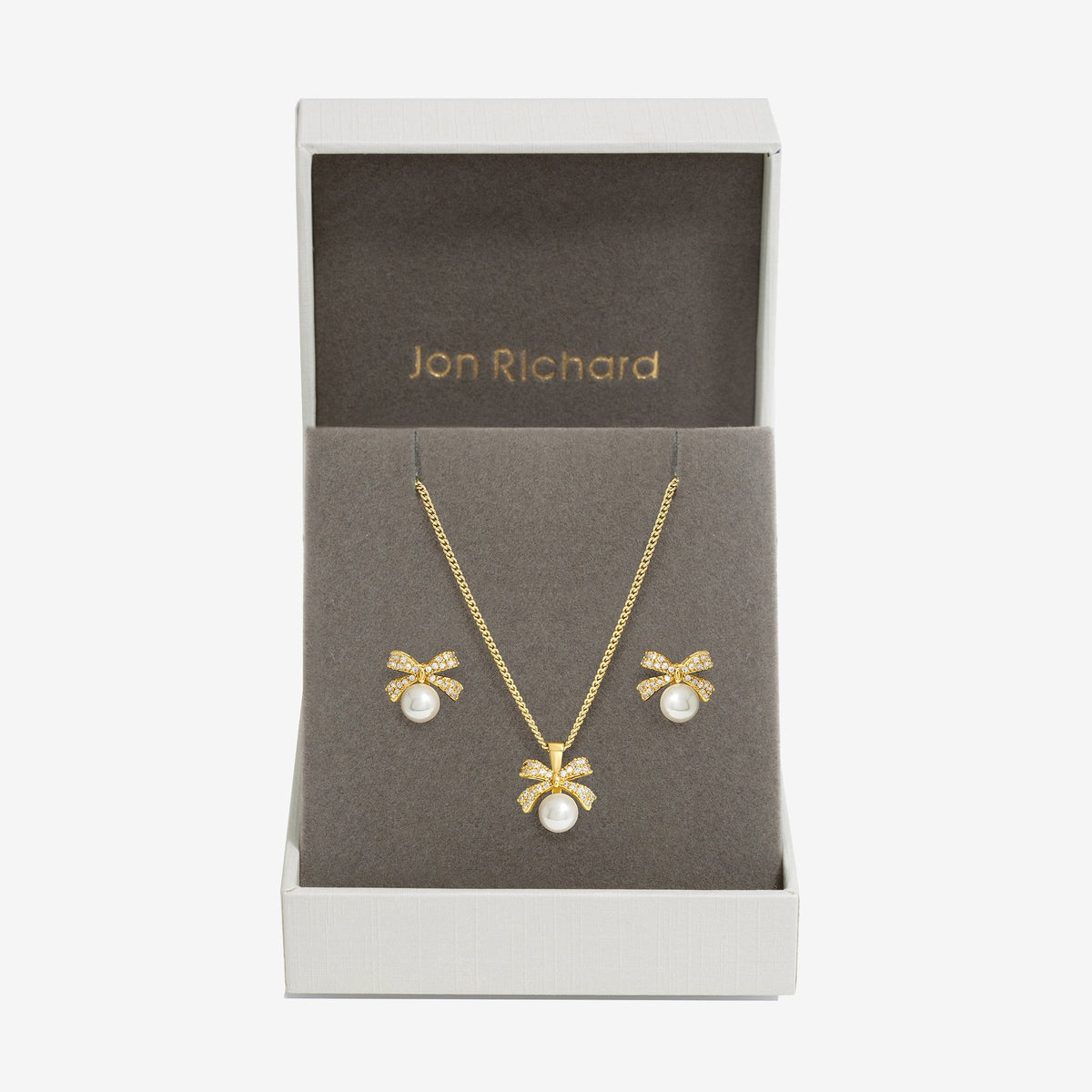 Jon Richard Gold Plated Cubic Zirconia And Pearl Bow Set - Gift Boxed