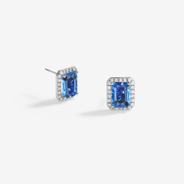 Jon Richard Rhodium Plated Cubic Zirconia Emerald Cut Sapphire Stud Earrings - Gift Boxed