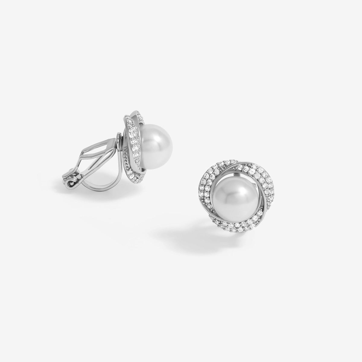 Jon Richard Rhodium Plated Cubic Zirconia And Pearl Clip Earrings