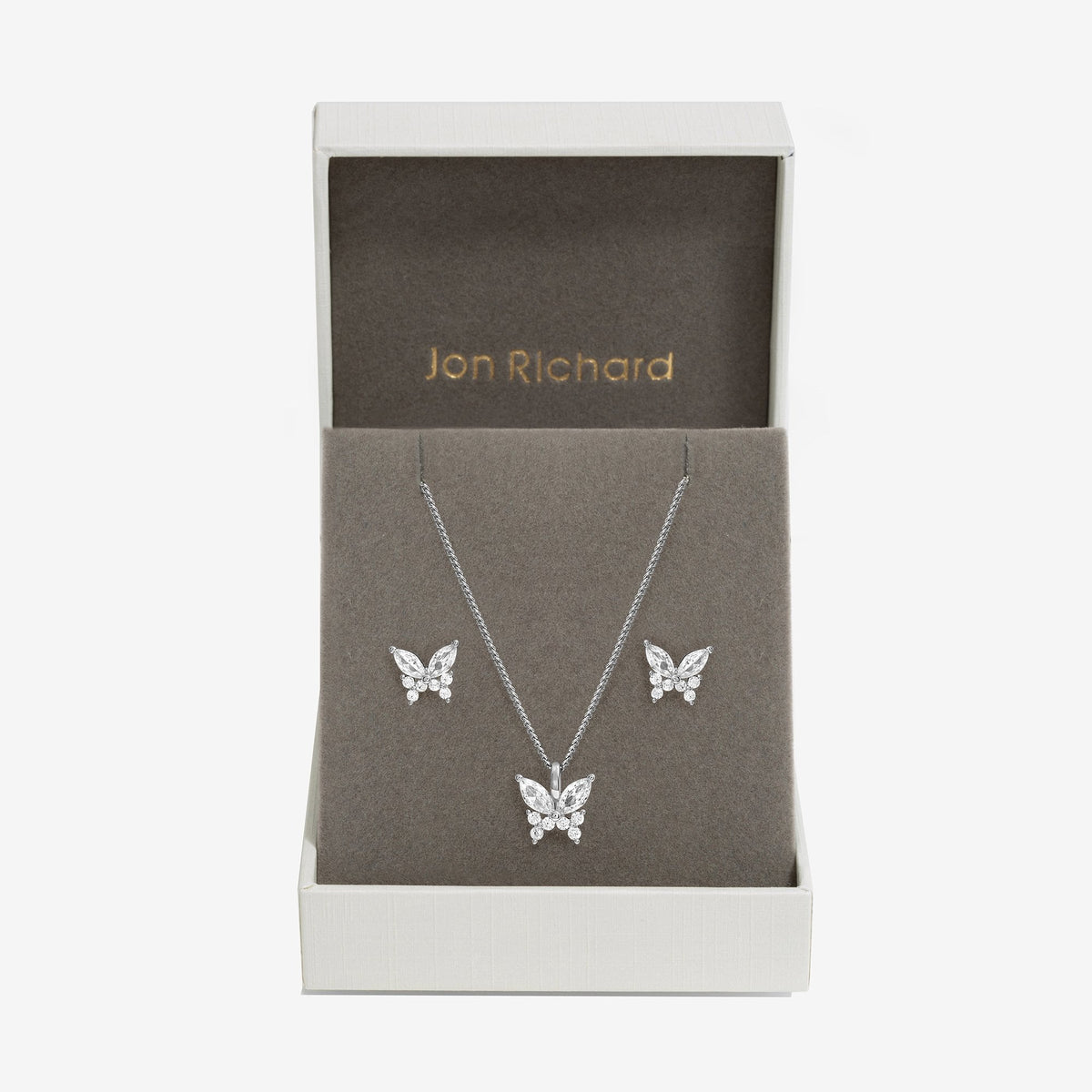 Jon Richard Rhodium Plated Cubic Zirconia Butterfly Set - Gift Boxed