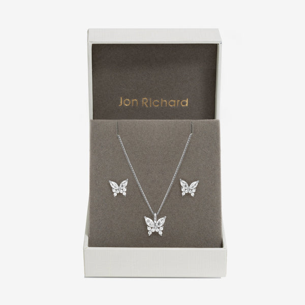Jon Richard Rhodium Plated Cubic Zirconia Butterfly Set - Gift Boxed