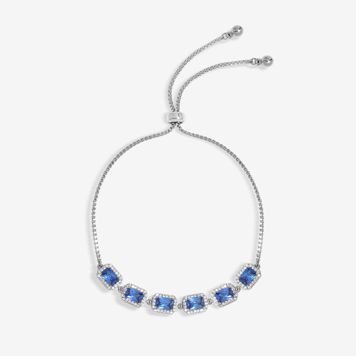 Jon Richard Rhodium Plated Cubic Zirconia Emerald Cut Sapphire Toggle Bracelet - Gift Boxed