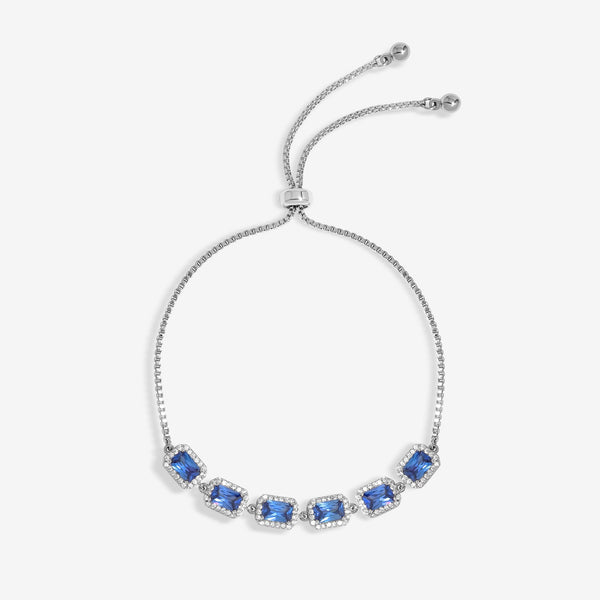 Jon Richard Rhodium Plated Cubic Zirconia Emerald Cut Sapphire Toggle Bracelet - Gift Boxed