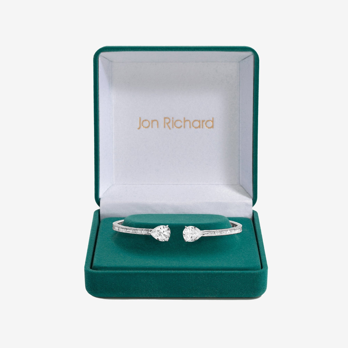 Jon Richard Rhodium Plated Cubic Zirconia Peardrop Open Hinge Bangle