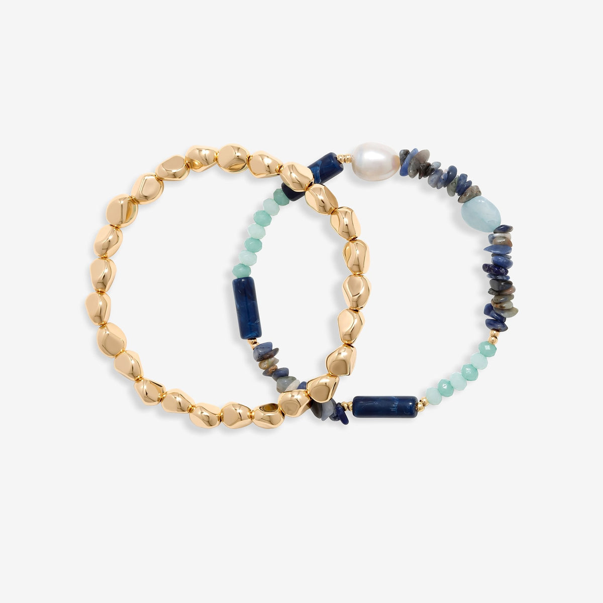 Mood Gold Blue Bead And Molten Disc Layered Bracelets - Pack Of 2