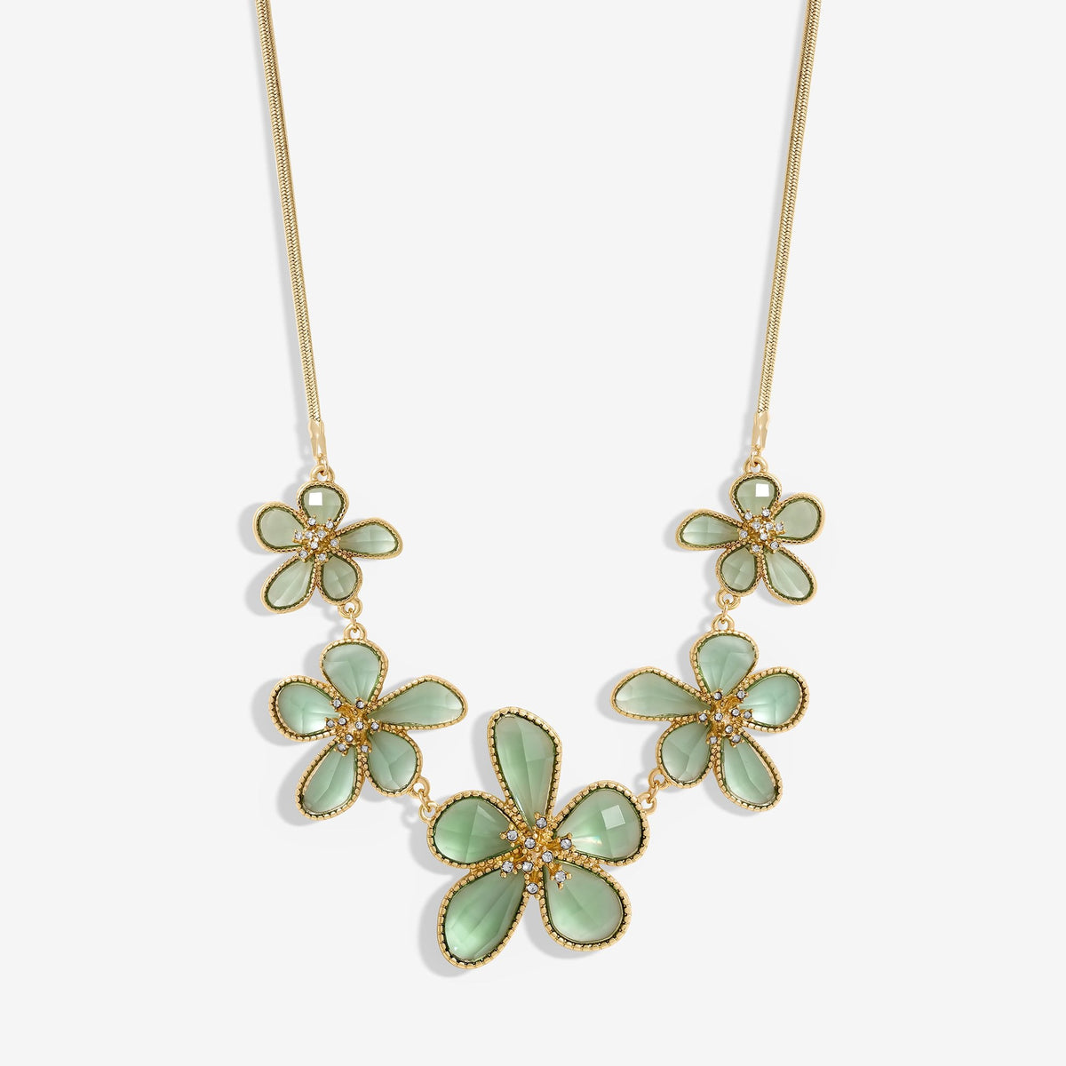 Mood Gold Crystal And Green Glass Flower Necklace