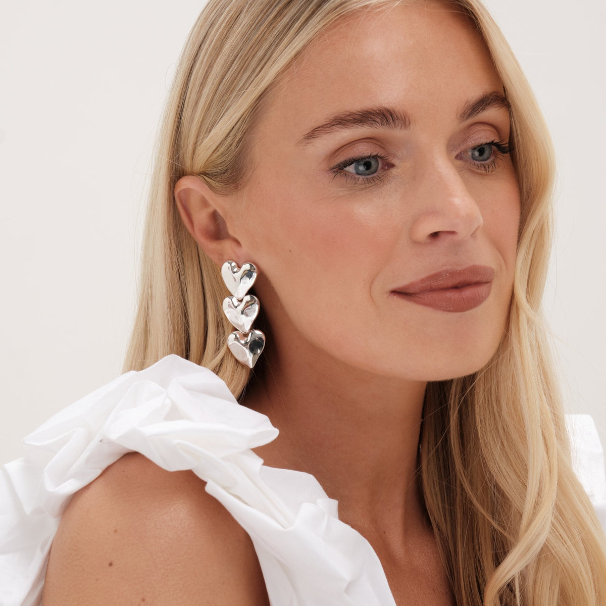 Mood Silver Polished Molten Heart Triple Drop Earrings
