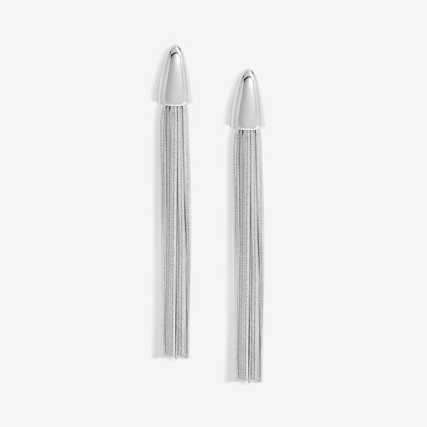 Mood Silver Polished Dome Statement Chain Earrings