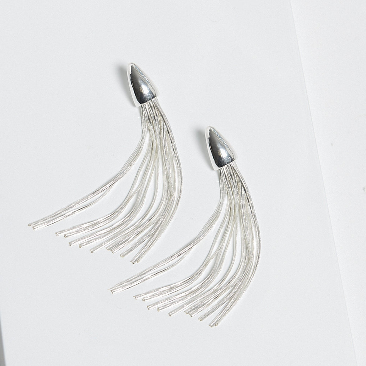 Mood Silver Polished Dome Statement Chain Earrings