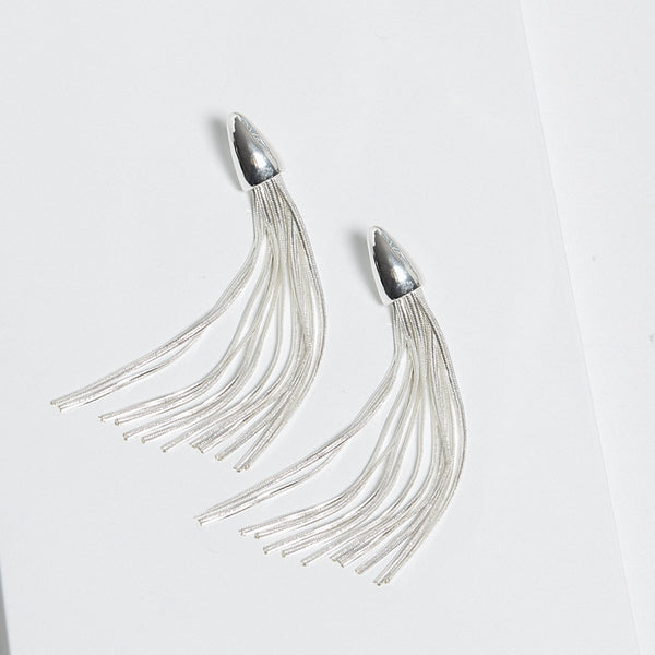 Mood Silver Polished Dome Statement Chain Earrings