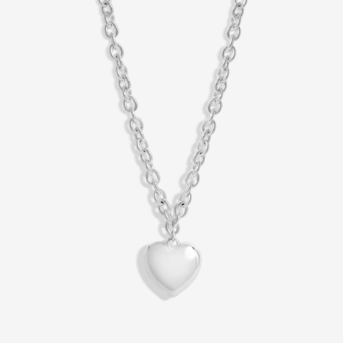 Mood Silver Polished Puffed Heart Double Chain Pendant Necklace