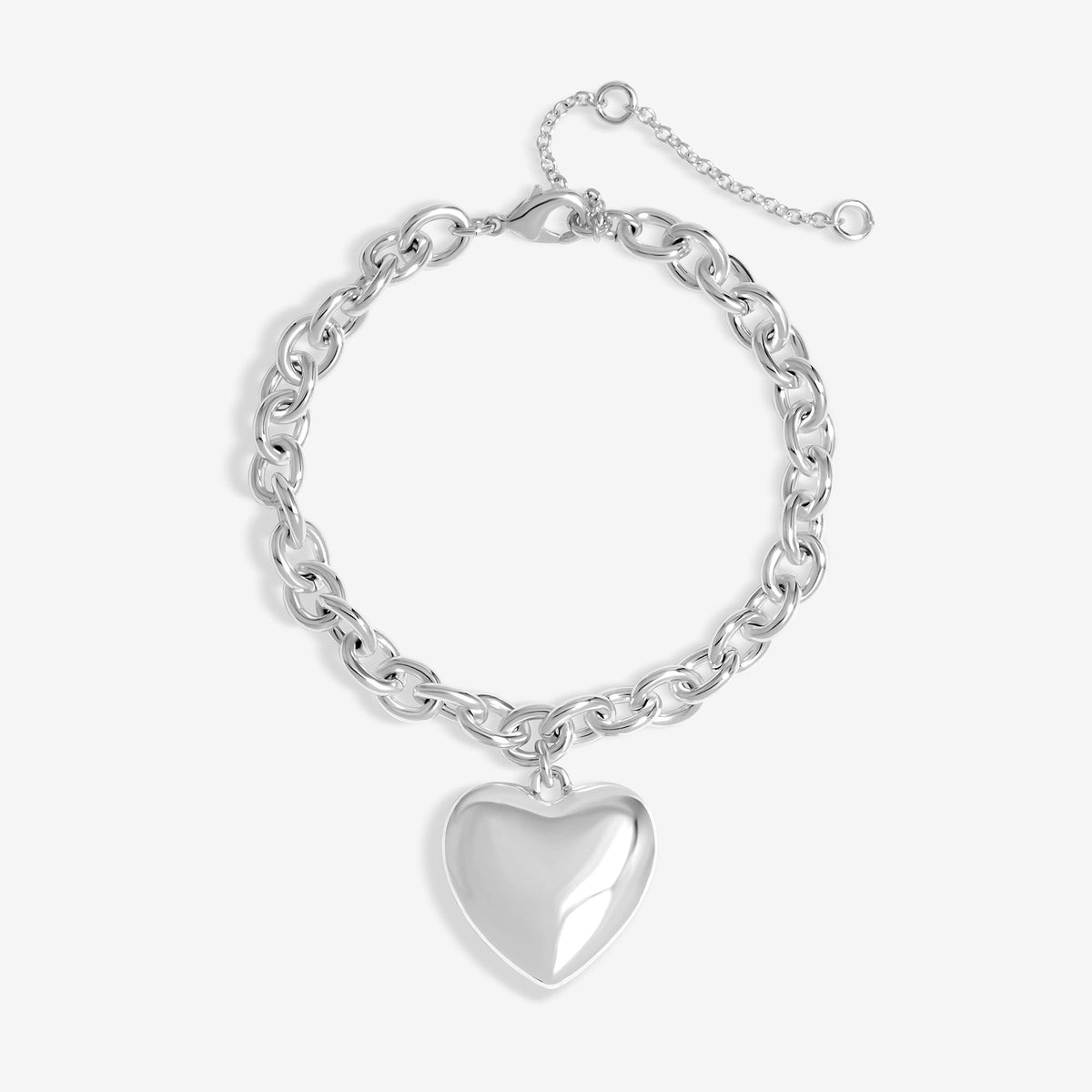 Mood Silver Polished Puffed Heart Double Chain Bracelet
