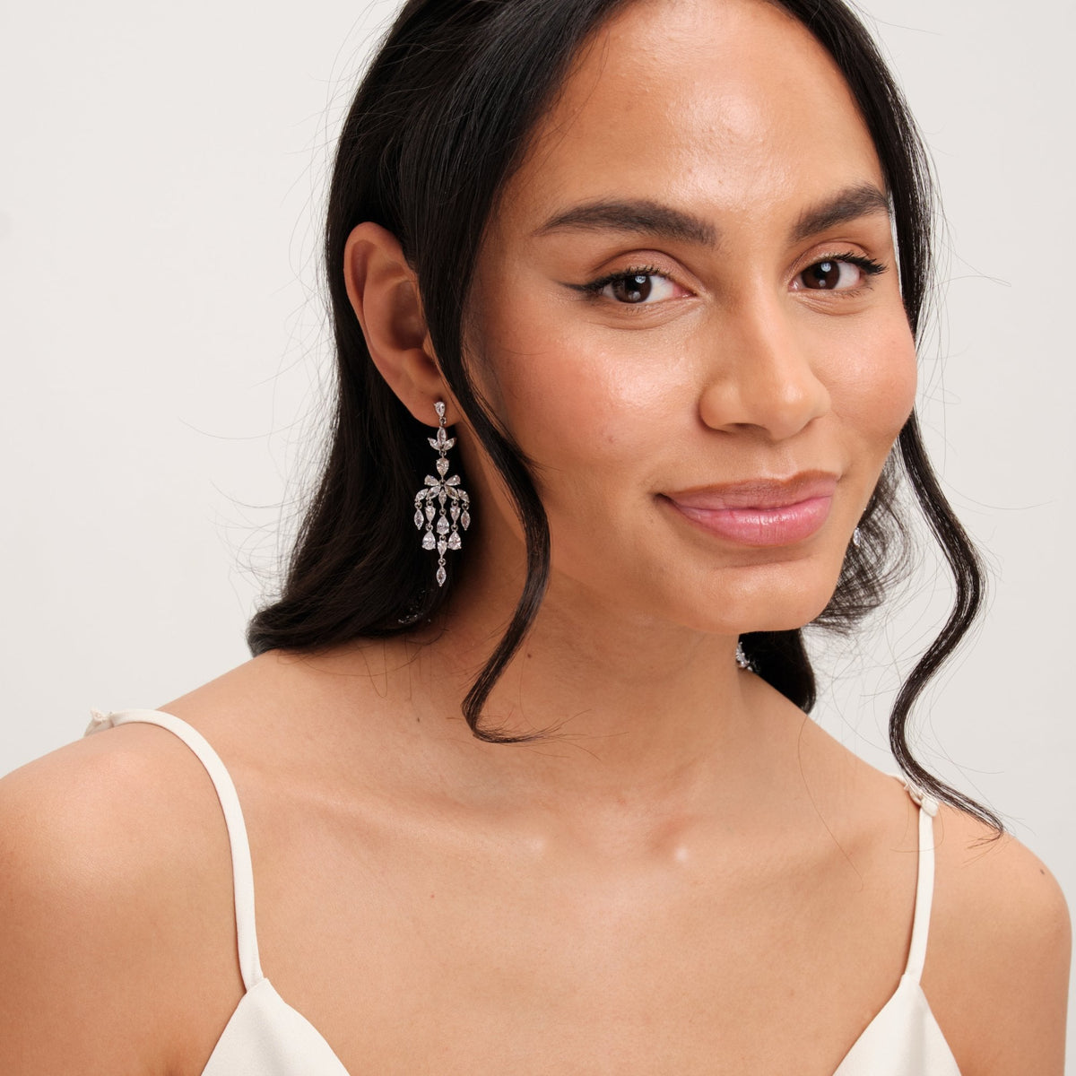 Jon Richard Rhodium Plated Cubic Zirconia Floral Statement Earrings