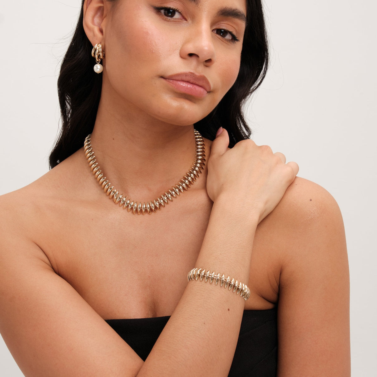 Inicio Gold Plated Polished Ridged Bracelet - Gift Pouch