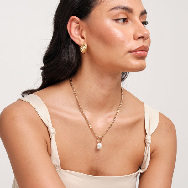 Jon Richard Gold Plated Baroque Pearl Chain Pendant Necklace
