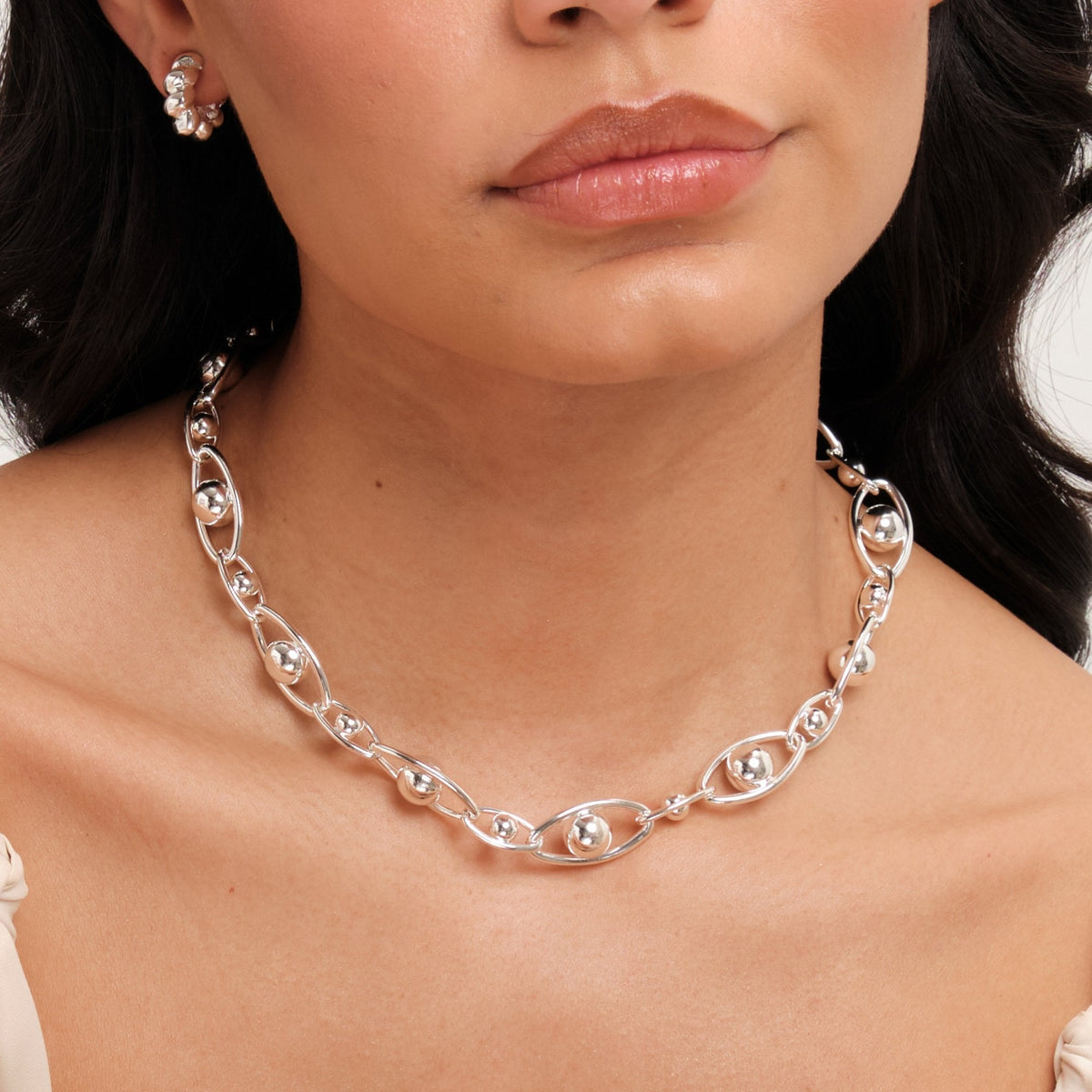 Jon Richard Silver Plated Polished Orb Chain Necklace