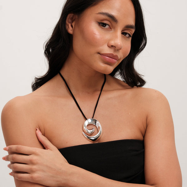 Inicio Silver Plated Molten Cord Pendant - Gift Pouch