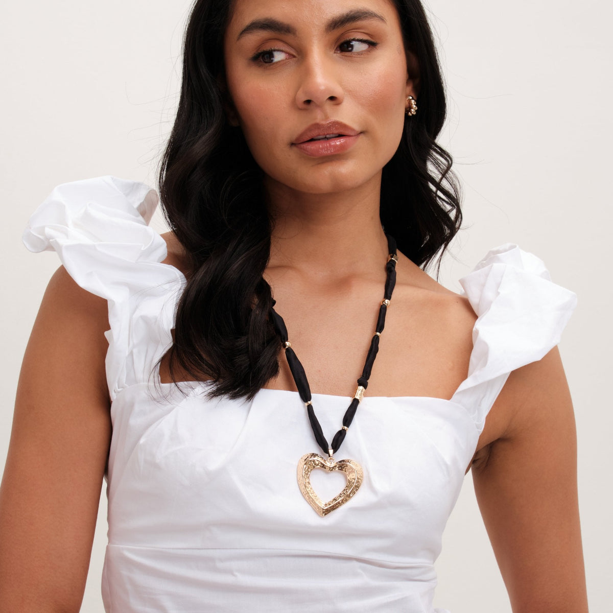 Mood Gold Hammered Heart Long Pendant Necklace
