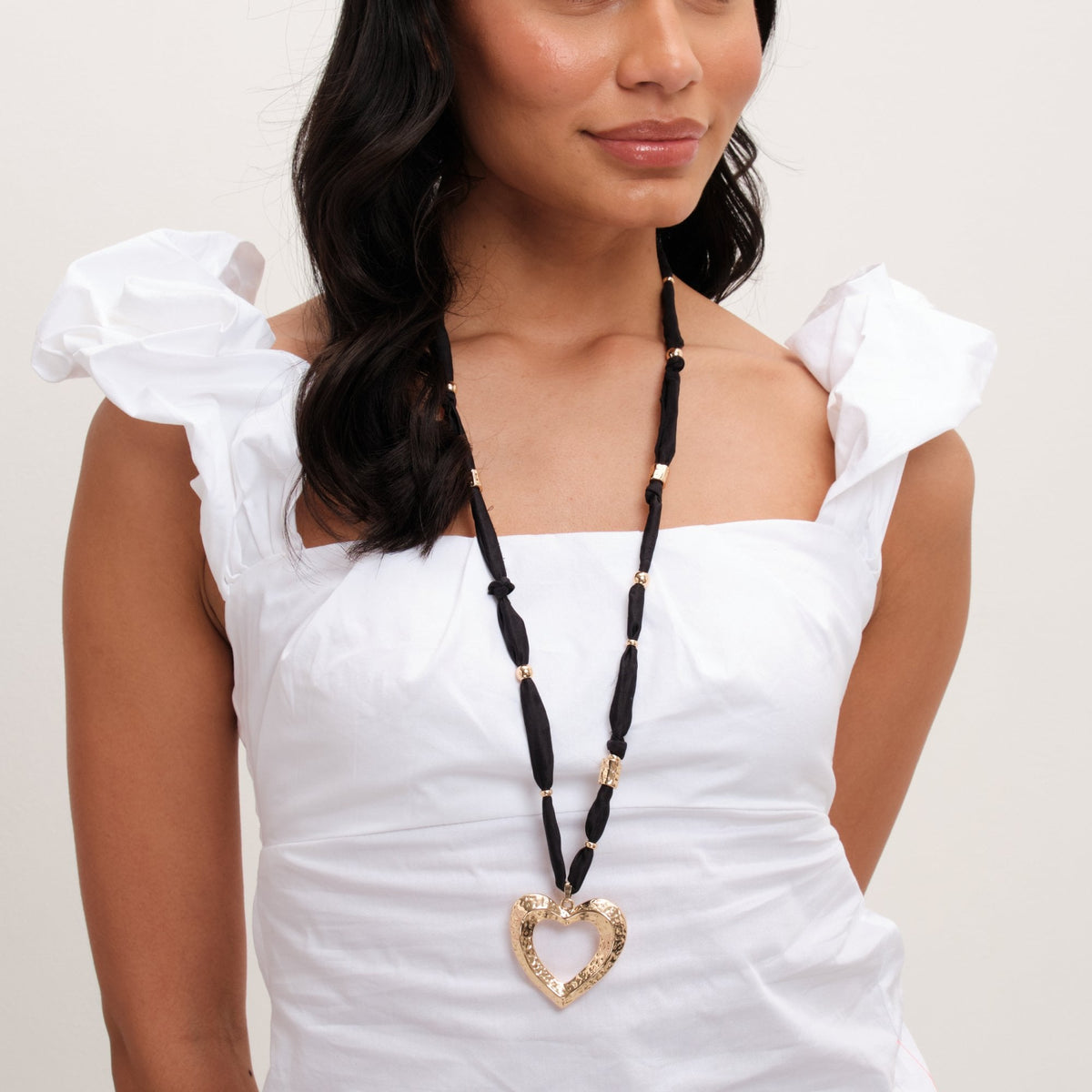 Mood Gold Hammered Heart Long Pendant Necklace