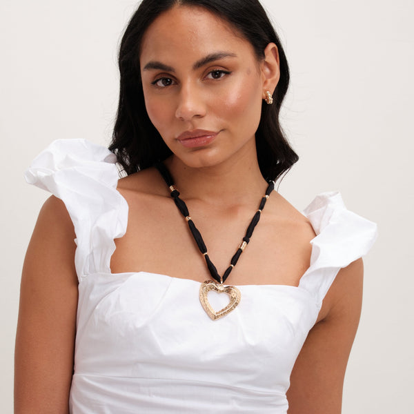 Mood Gold Hammered Heart Long Pendant Necklace