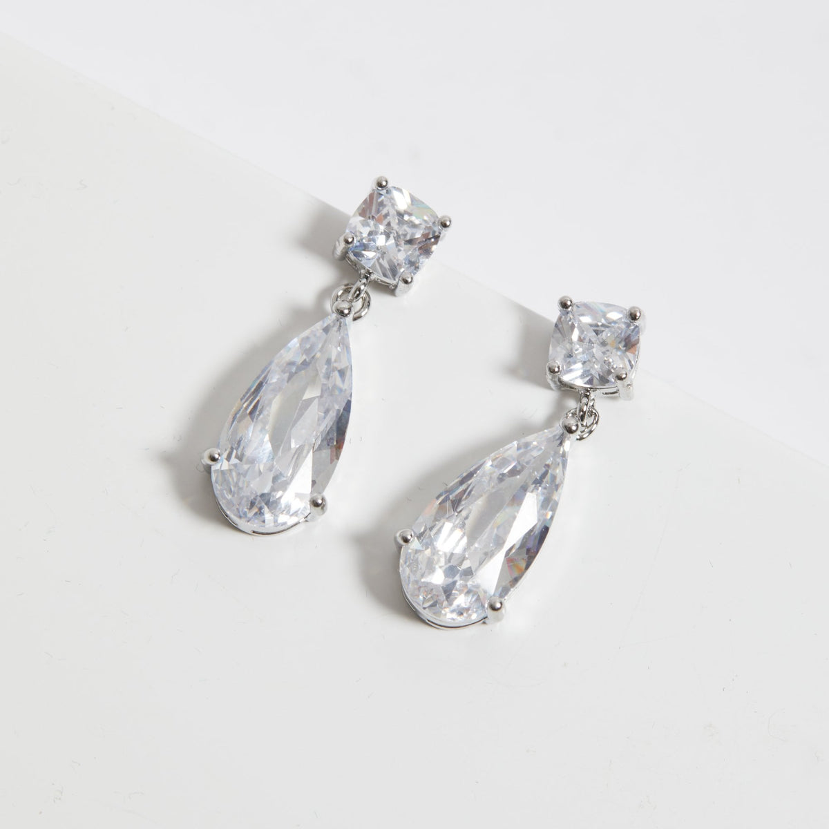 Jon Richard Rhodium Plated Cubic Zirconia Mixed Stone Peardrop Earrings - Gift Boxed