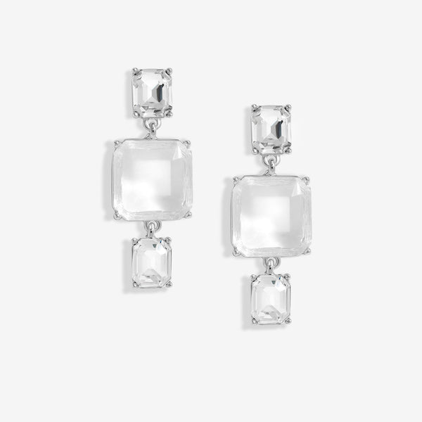 Mood Silver Crystal Facet Three Drop Earrings