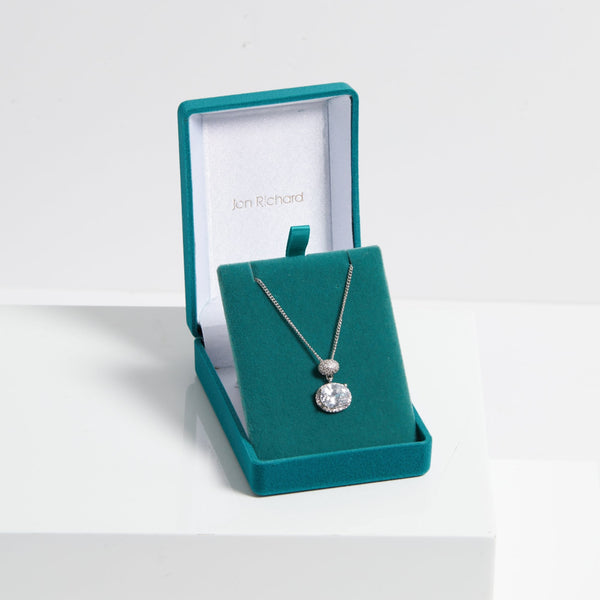 Jon Richard Rhodium Plated Cubic Zirconia Micro Pave Oval Pendant - Gift Boxed