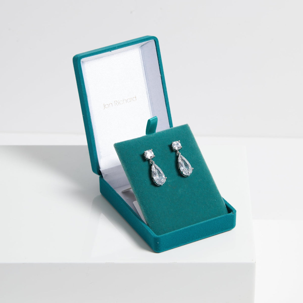 Jon Richard Rhodium Plated Cubic Zirconia Mixed Stone Peardrop Earrings - Gift Boxed