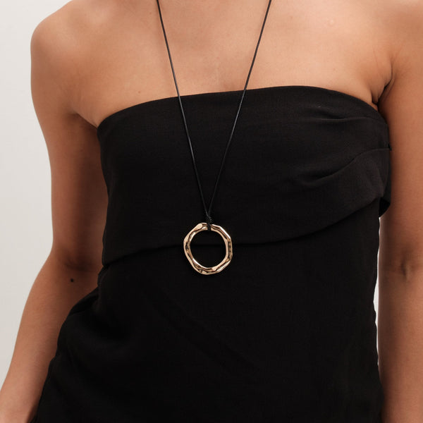 Mood Gold Polished Molten Ring Cord Pendant Necklace