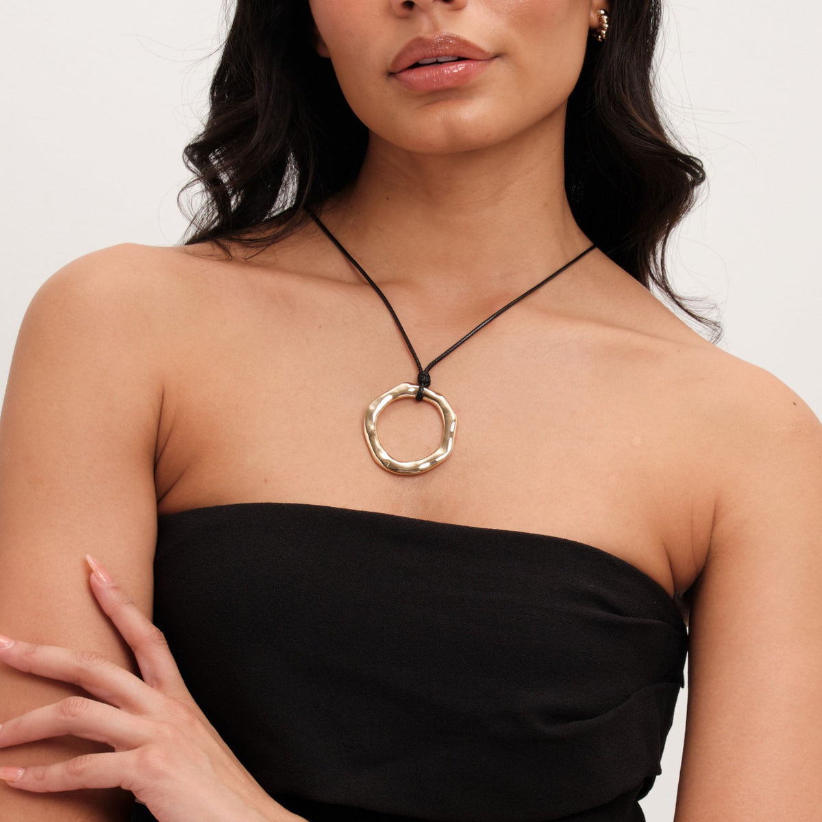 Mood Gold Polished Molten Ring Cord Pendant Necklace