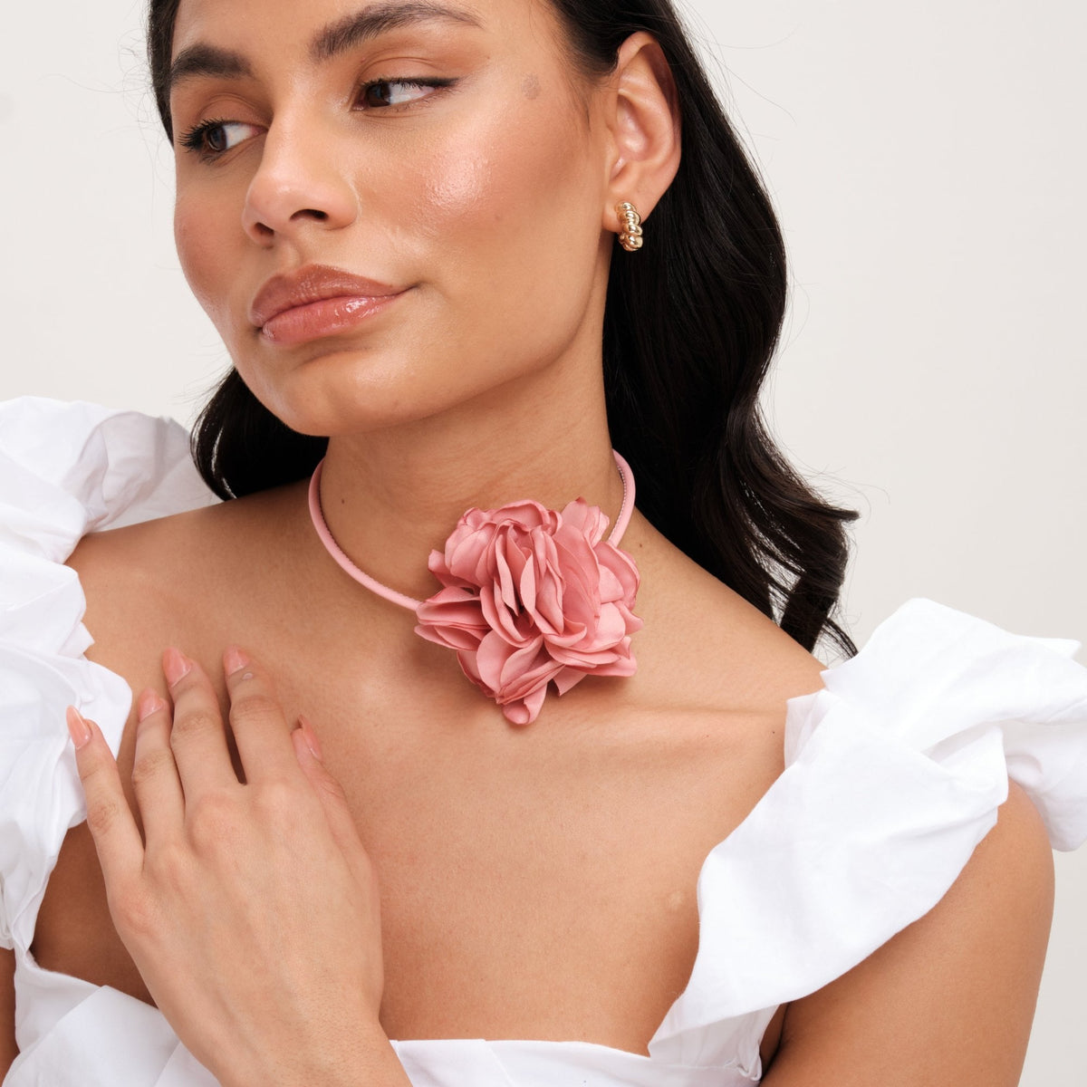 Mood Gold Pink Flower Corsage Necklace